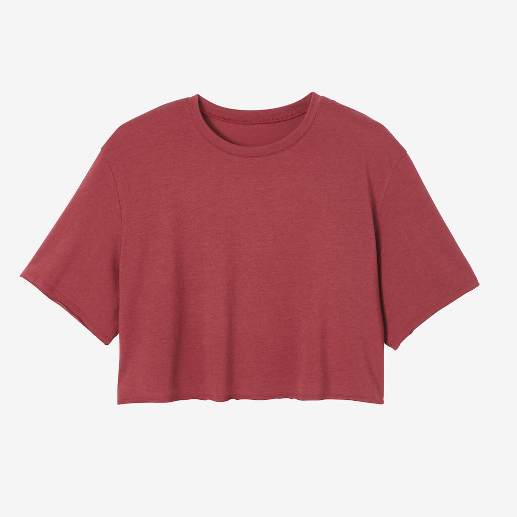 T-Shirt Crop Top Fitness Rundhals Synthetik Damen grau 