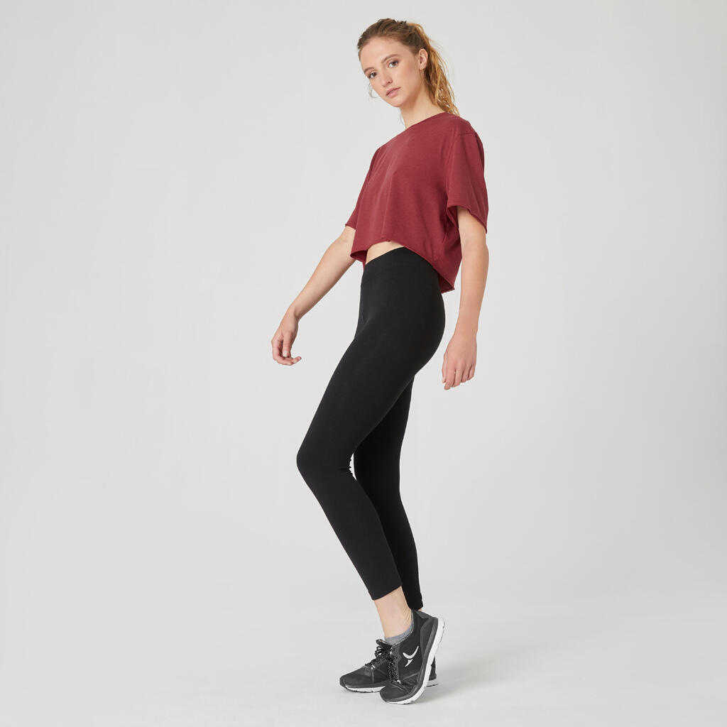 T-Shirt Crop Top Fitness Rundhals Synthetik Damen grau 