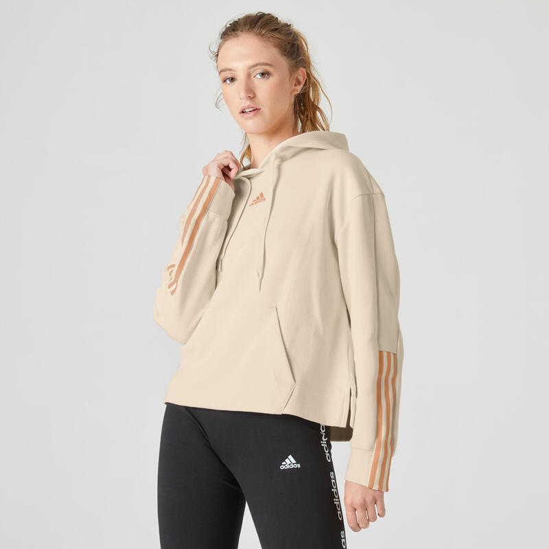 Sweat-shirt à capuche col rond femme large - beige