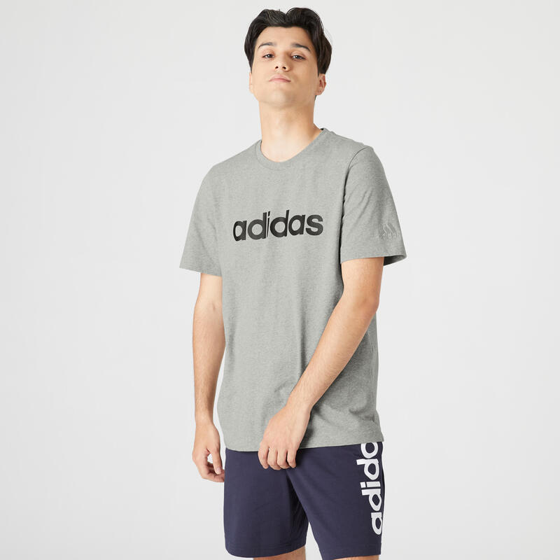 T-shirt fitness Adidas manches courtes slim 100% coton col rond homme gris