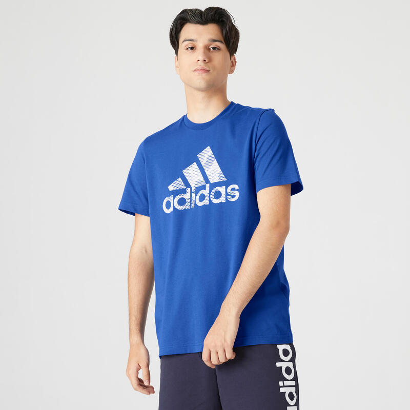 T-shirt fitness Adidas manches courtes slim 100% coton col rond homme bleu
