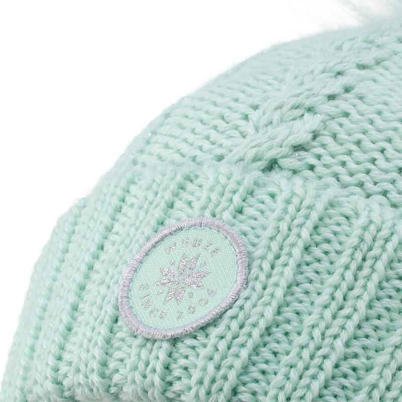 BONNET DE SKI ENFANT - TORSADES FUR WOOL - VERT D'EAU