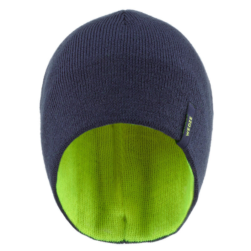 BONNET DE SKI ENFANT - REVERSE - BLEU MARINE JAUNE FLUO