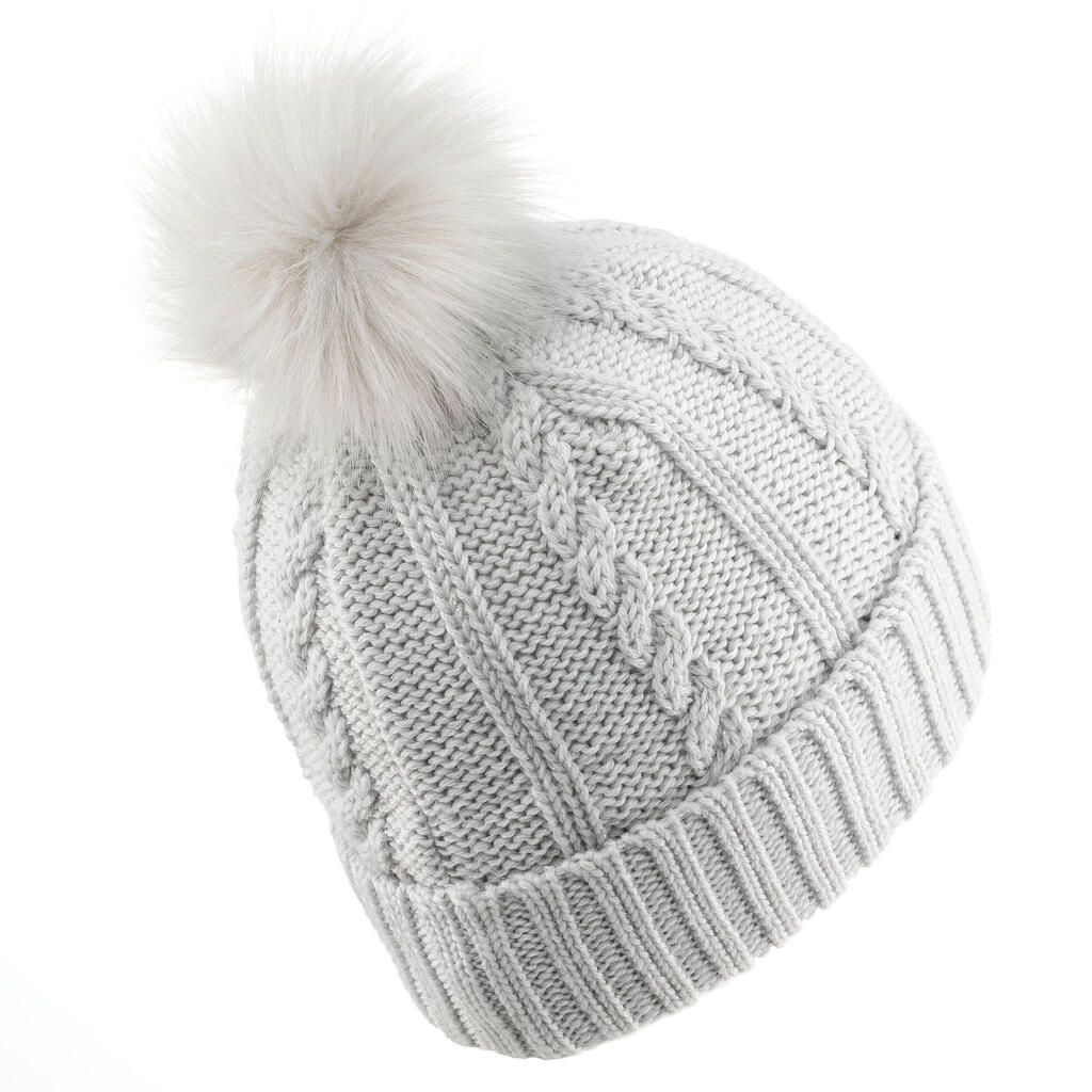 BONNET DE SKI ENFANT - TORSADES FUR WOOL - GRIS