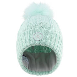 KIDS’ SKI HAT - CABLE-KNIT FUR WOOL - PALE GREEN 