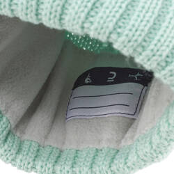 KIDS’ SKI HAT - CABLE-KNIT FUR WOOL - PALE GREEN 