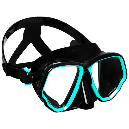 Tauchmaske SCD 500 V2 Zweiglas Maskenkörper undurchsichtig schwarz/türkis