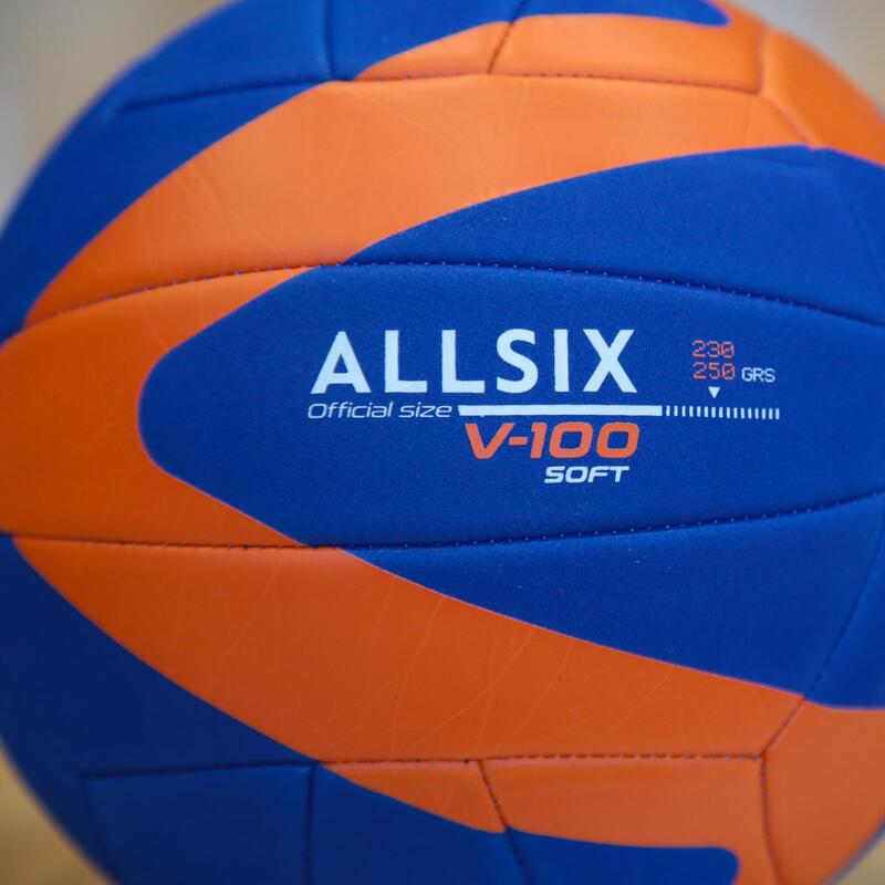 Ballon de Volleyball V100 Soft 230 - 250 g pour les 10 à 14 Ans - Bleu/Orange