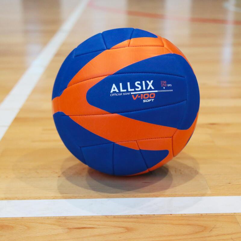 Minge Volei Soft V100 230 - 250 g Albastru-Portocaliu Copii 10-14 ani 