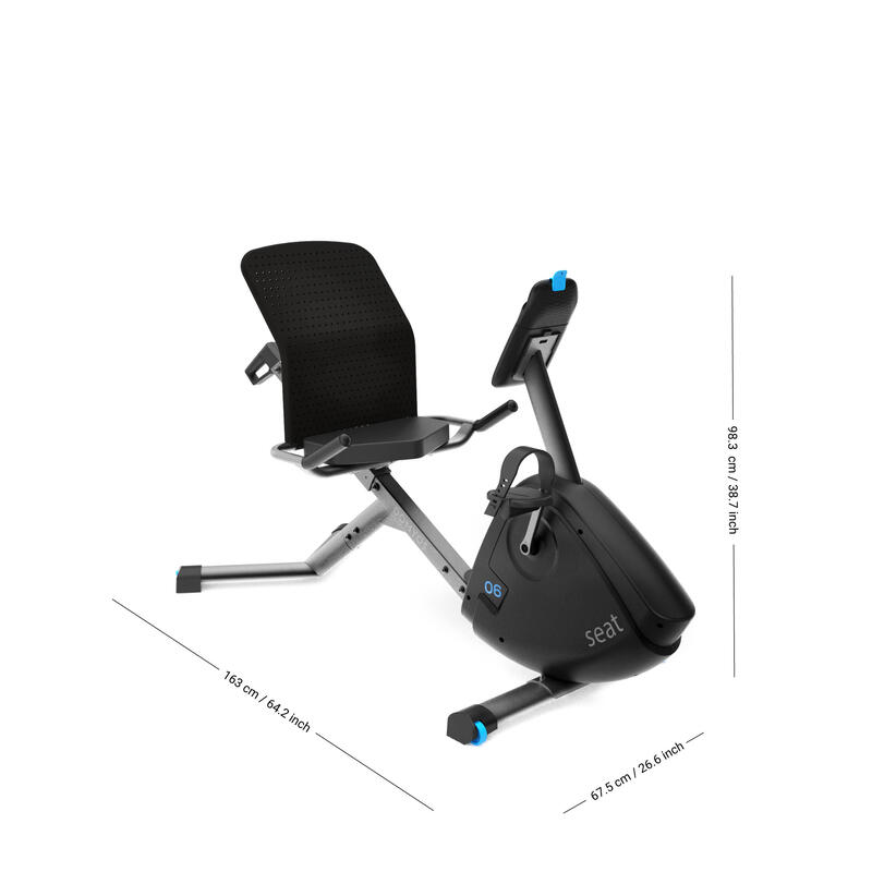 Bicicleta estática semitumbado Volante inercia 6 Kg EB Seat Bluetooth Domyos