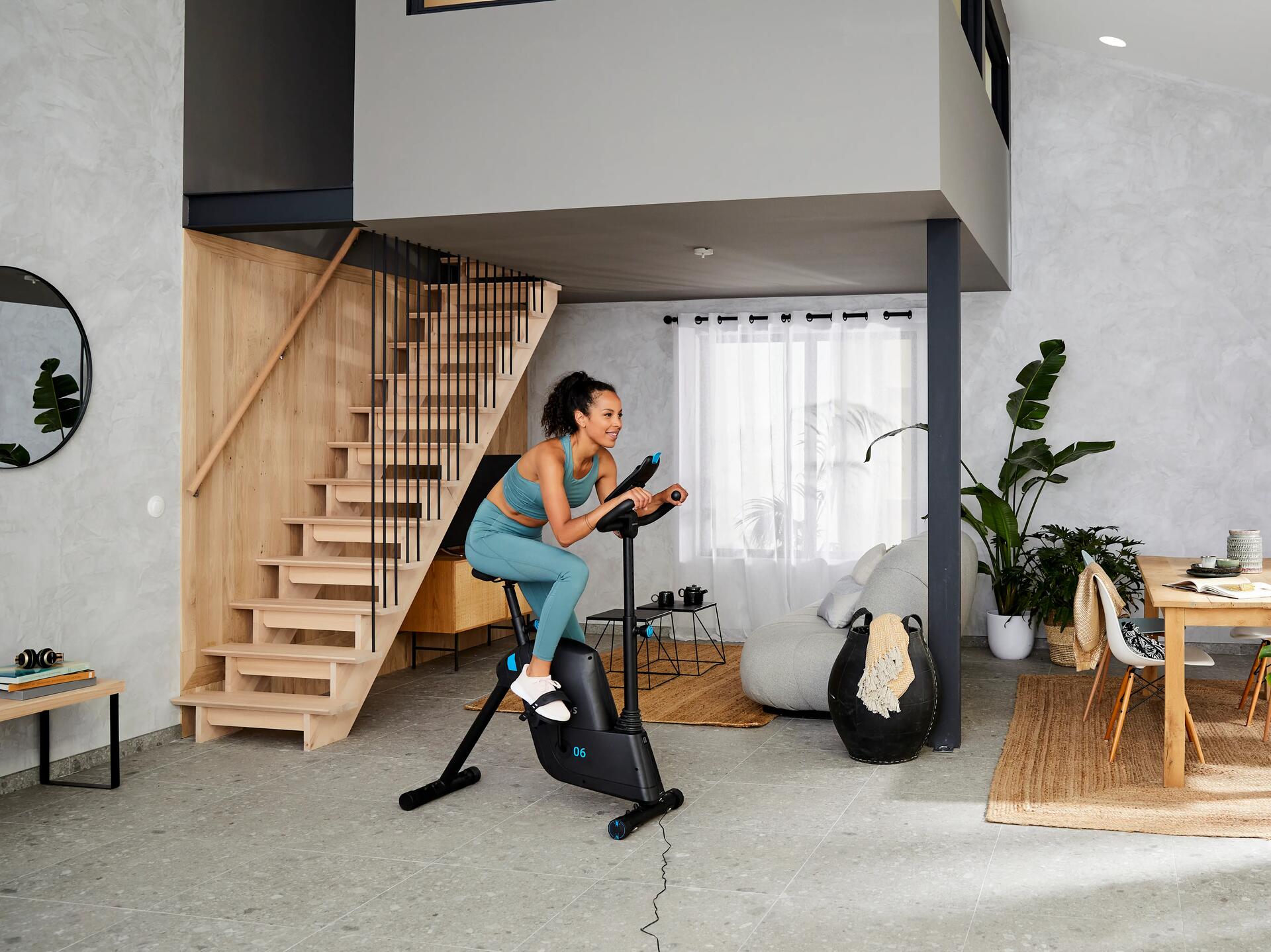 Woman on a home trainer