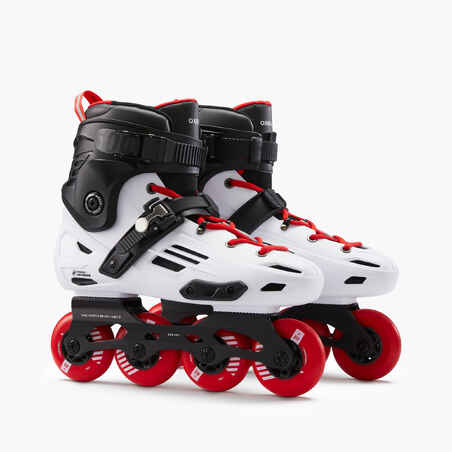 Adult Freeride Hardboot Inline Skates Mf500 White Red Decathlon