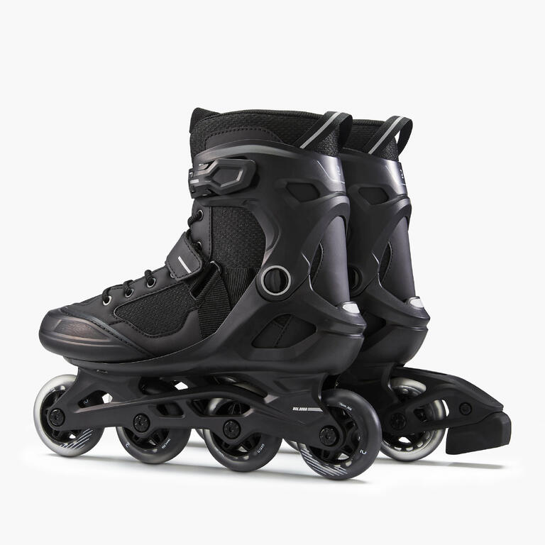 Black and silver Oxelo FIT100 men's inline roller blades