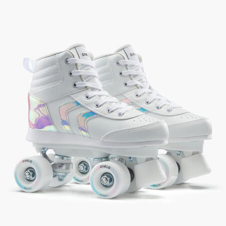 Коньки роликовые квады для детей белые QUAD 100 JR holographic