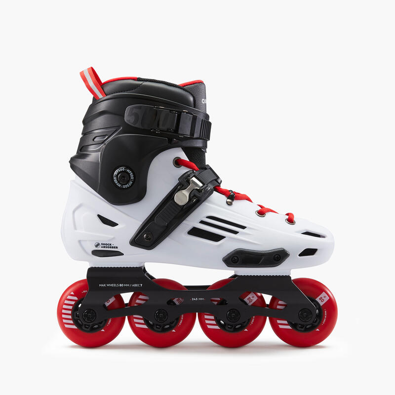 Adult Freeride Hardboot Inline Skates MF500 White/Red Decathlon