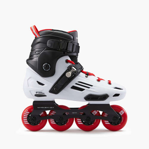 Yetiskin Freeride Pateni Beyaz Kirmizi Mf500 Oxelo Decathlon