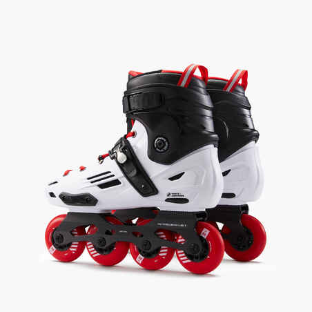 Adult Freeride Hardboot Inline Skates Mf500 White Red Decathlon