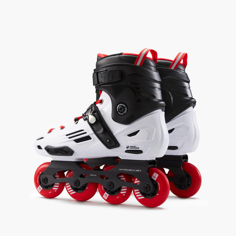 Inline-Skates Freeride MF500 Hardboot Damen/Herren weiss/rot