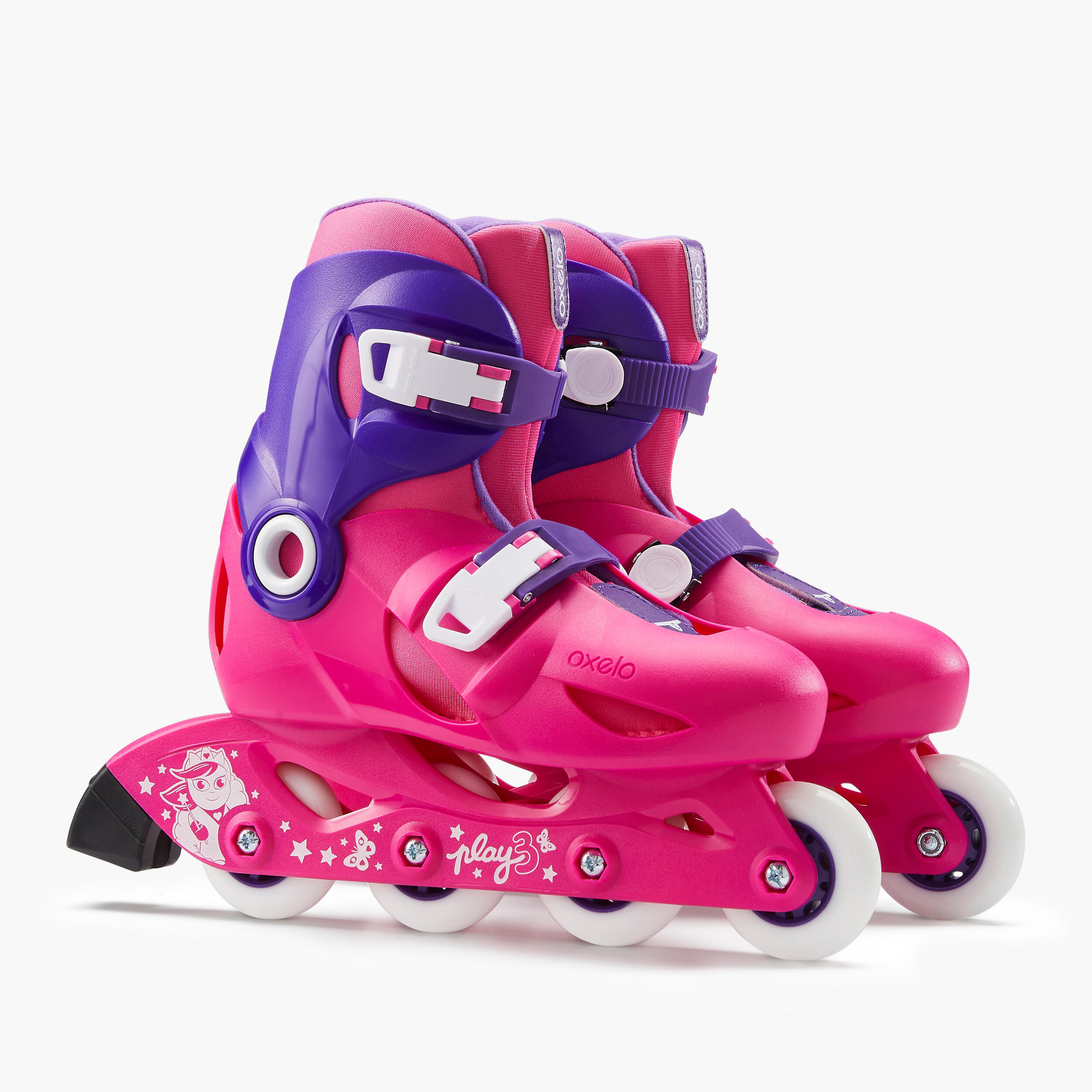 Kids' Inline Skate Protection Set - Blue/Pink - Dark blue, Fluo pale peach,  Snow white - Oxelo - Decathlon