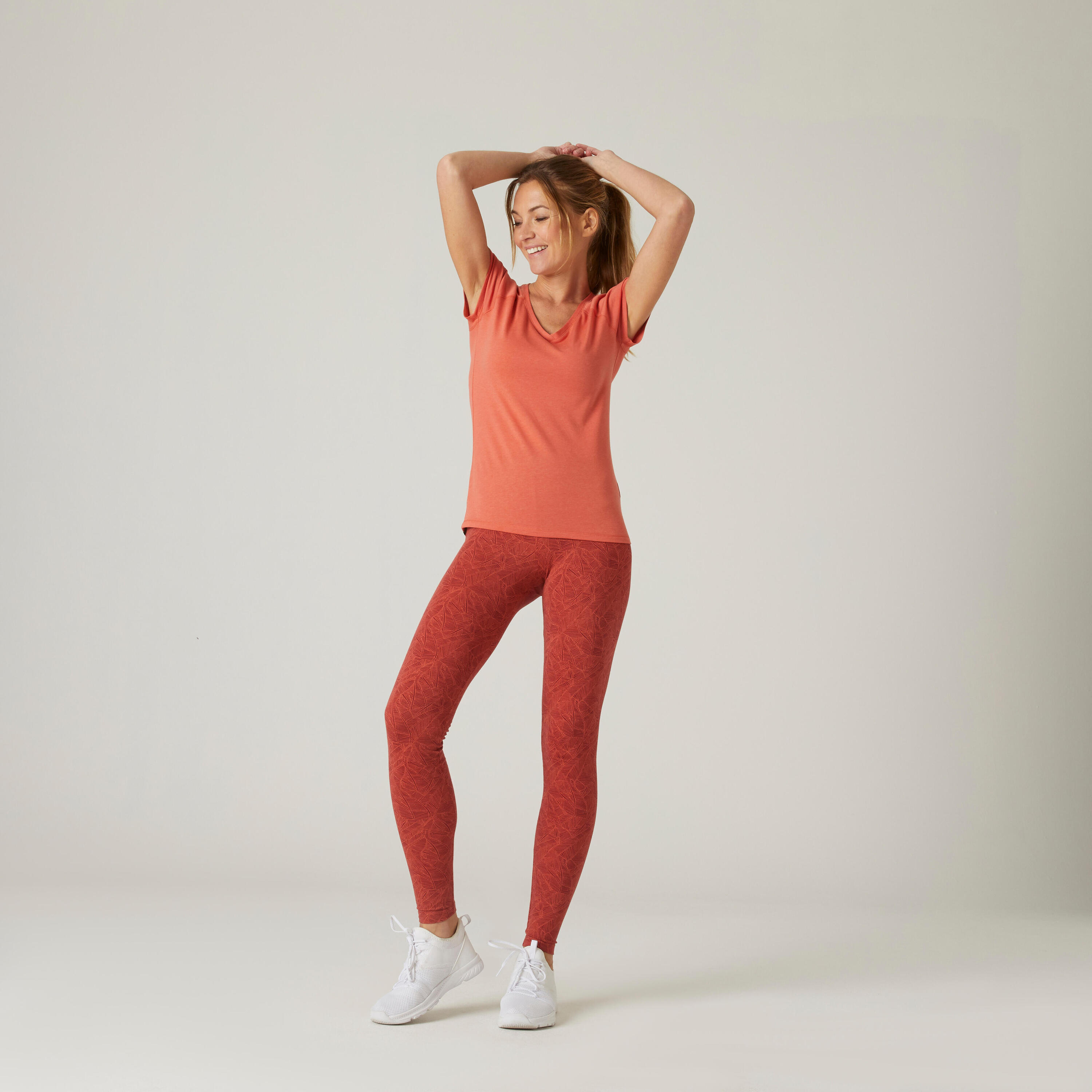 Women's V-Neck Fitness T-Shirt 500 - Terracotta 5/6