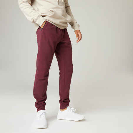 Fitness Slim-Fit Jogging Bottoms with Zip Pockets - Burgundy