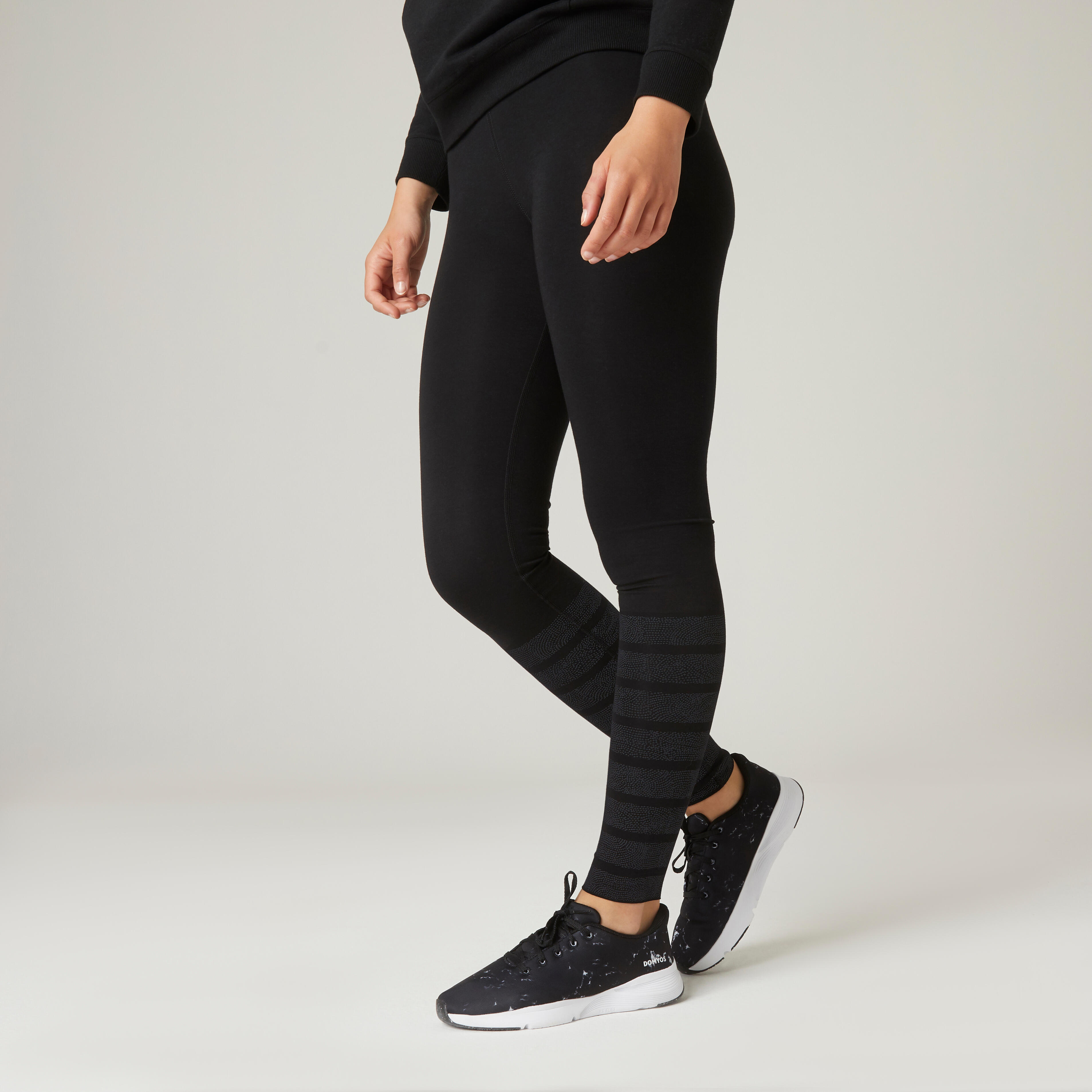 Leggings donna fitness 520 misto cotone ritagliabili neri DOMYOS | DECATHLON