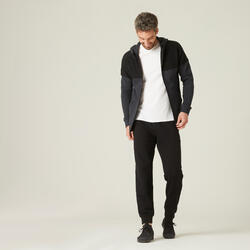Pantaloni uomo fitness 500 regular misto cotone elastico alla caviglia neri  DOMYOS | DECATHLON