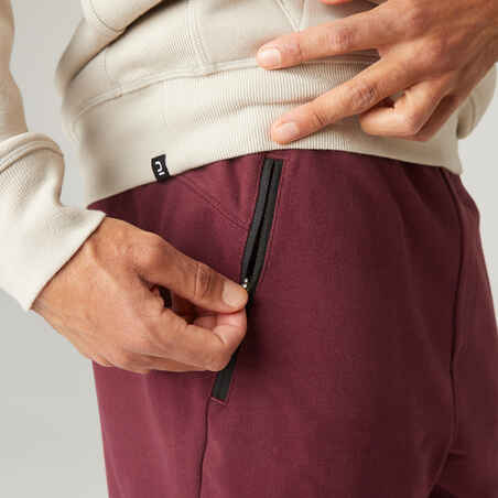 Fitness Slim-Fit Jogging Bottoms with Zip Pockets - Burgundy