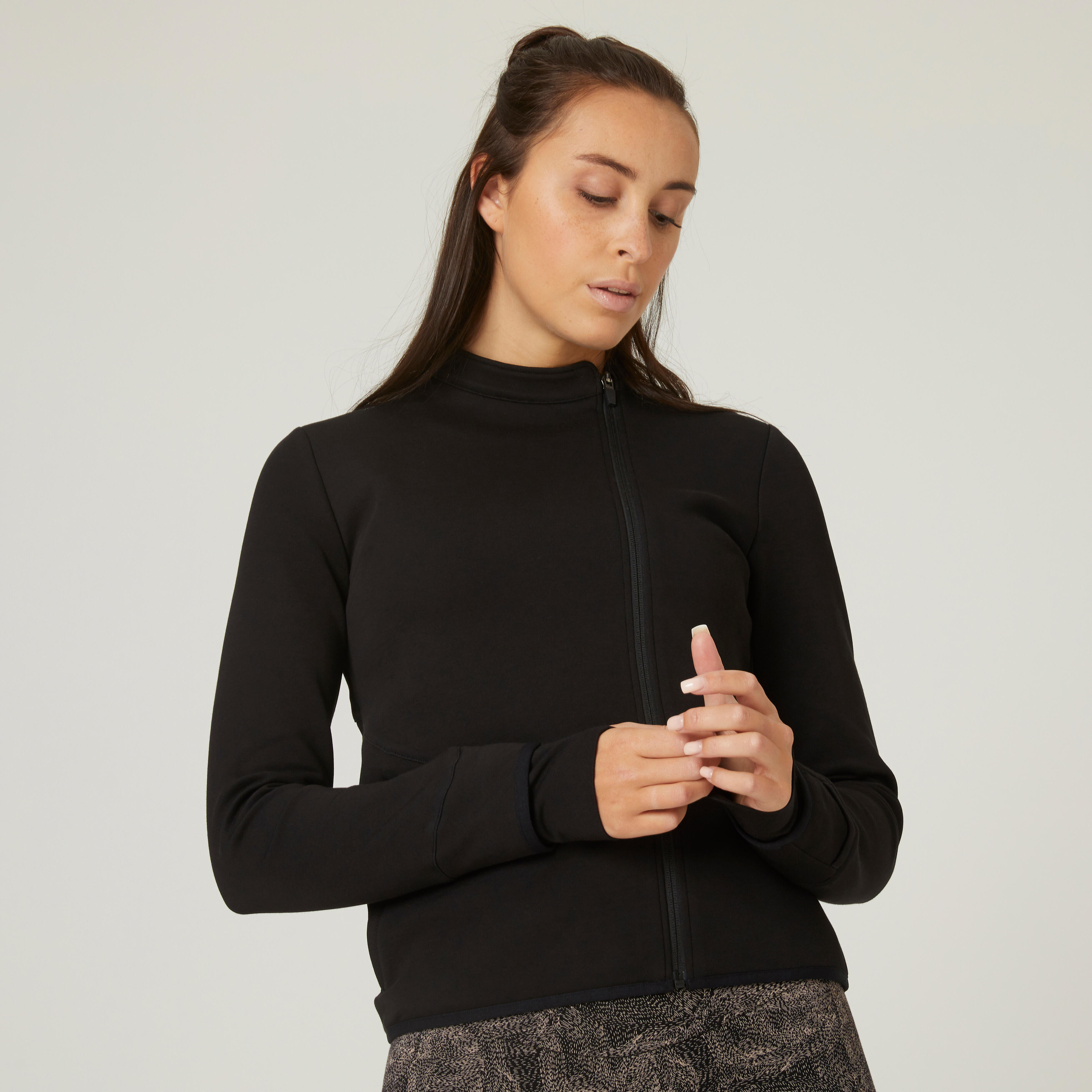 Felpa donna fitness 560 misto cotone con zip bianca DOMYOS | DECATHLON