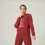 Women's Cotton Fleece Gym Hoodie Sweatshirt - Burgundy