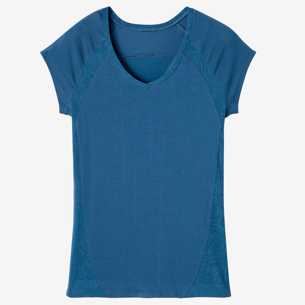 T-Shirt 900 Fitness Slim V-Ausschnitt Baumwolle Damen blaugrün  