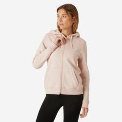 Sweat zippé à capuche fitness femme - 500 Rose clair