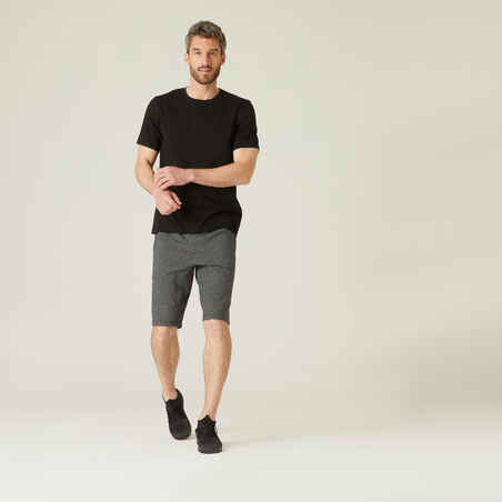 Fitness Long Slim-Fit Stretch Cotton Shorts with Zip Pockets - Dark Grey