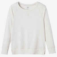 Women's Long-Sleeved Straight-Cut Crew Neck Cotton Fitness T-Shirt 500 - Off-White