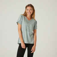 Women's Short-Sleeved Straight-Cut V-Neck Cotton Fitness T-Shirt 515 - Verdigris