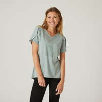 T-Shirt Fitness bomullsstretch Dam grön med tryck Fitness - T-Shirt Reg 515 Dam grön tryck NYAMBA - Linnen och T-shirts för fitness