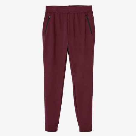 Fitness Slim-Fit Jogging Bottoms with Zip Pockets - Burgundy