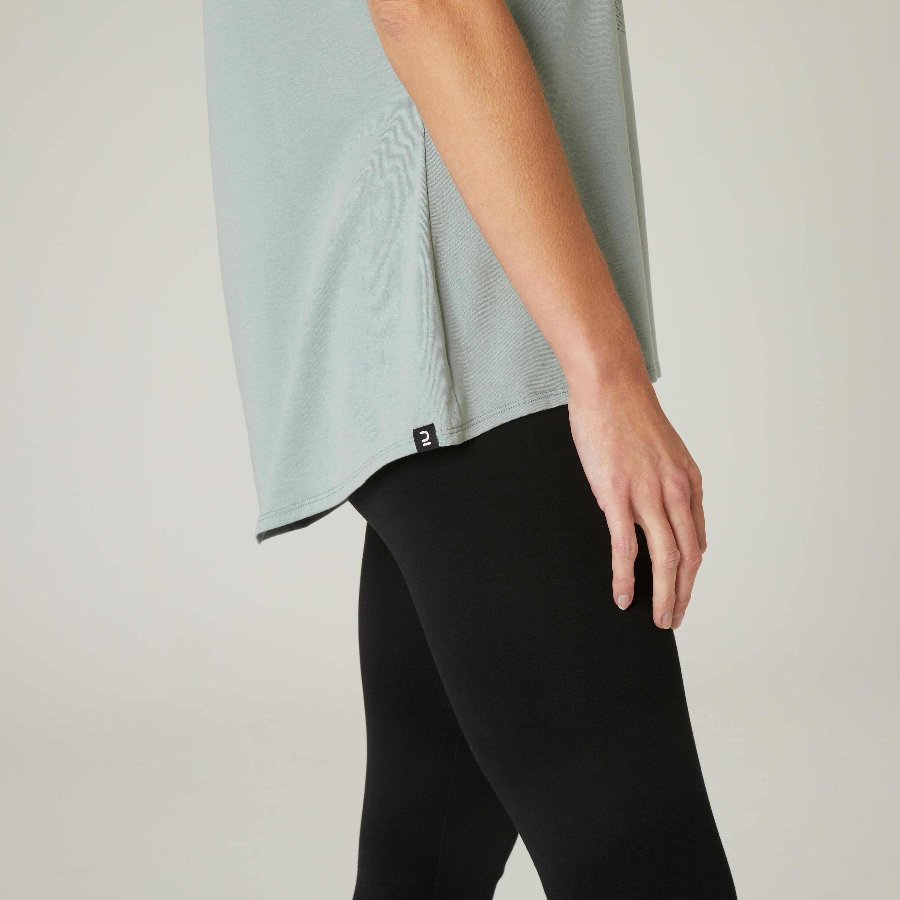 Women's Short-Sleeved Straight-Cut V-Neck Cotton Fitness T-Shirt 515 - Verdigris 6/7