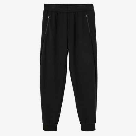 Men's Straight-Cut Cotton-Rich Jogging Fitness Bottoms 500 - Black