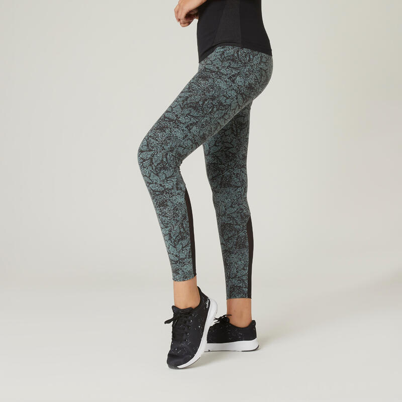 Legging fitness 7/8 coton extensible avec mesh femme - gris vert