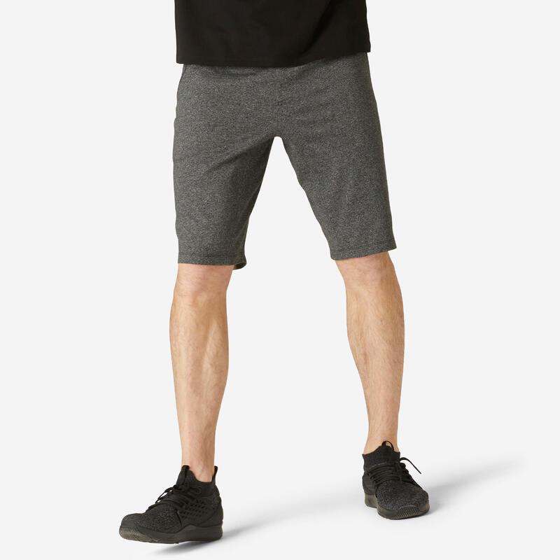 Pantaloncini uomo fitness 520 misto cotone tasca con zip grigi scuri