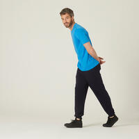 Pantalon jogging fitness homme coton majoritaire coupe droite - 500 Bleu Marine