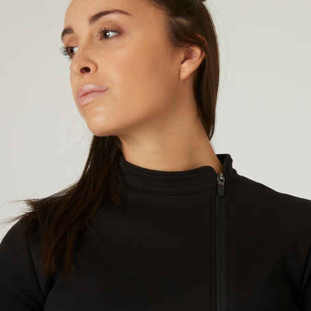 Trainingsjacke Fitness mit Reissverschlusstaschen Damen schwarz