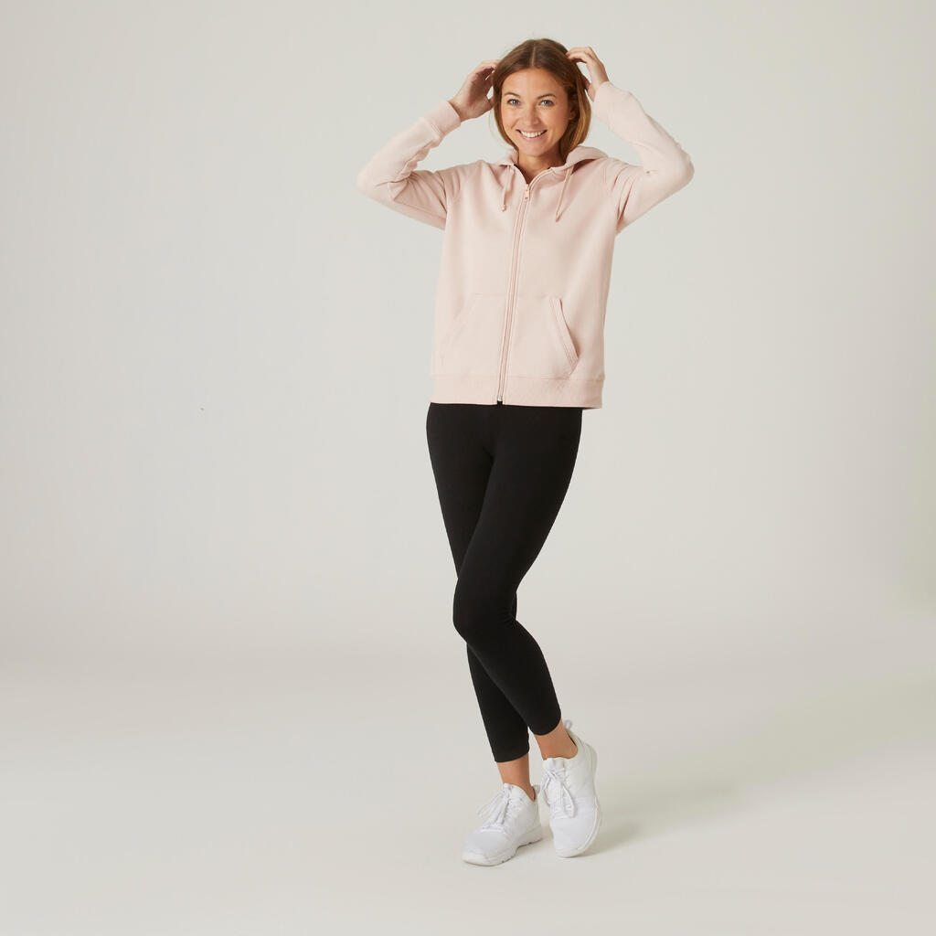 Sweat Zippé à Capuche Fitness Femme - 500 rose