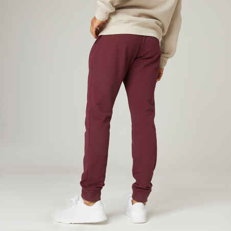 Fitness Slim-Fit Jogging Bottoms with Zip Pockets - Burgundy