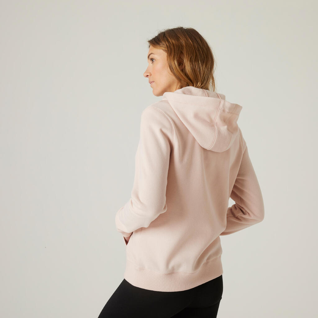 Sweat Zippé à Capuche Fitness Femme - 500 rose