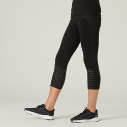 Legging fitness 7/8 coton extensible court et gainant femme - noir