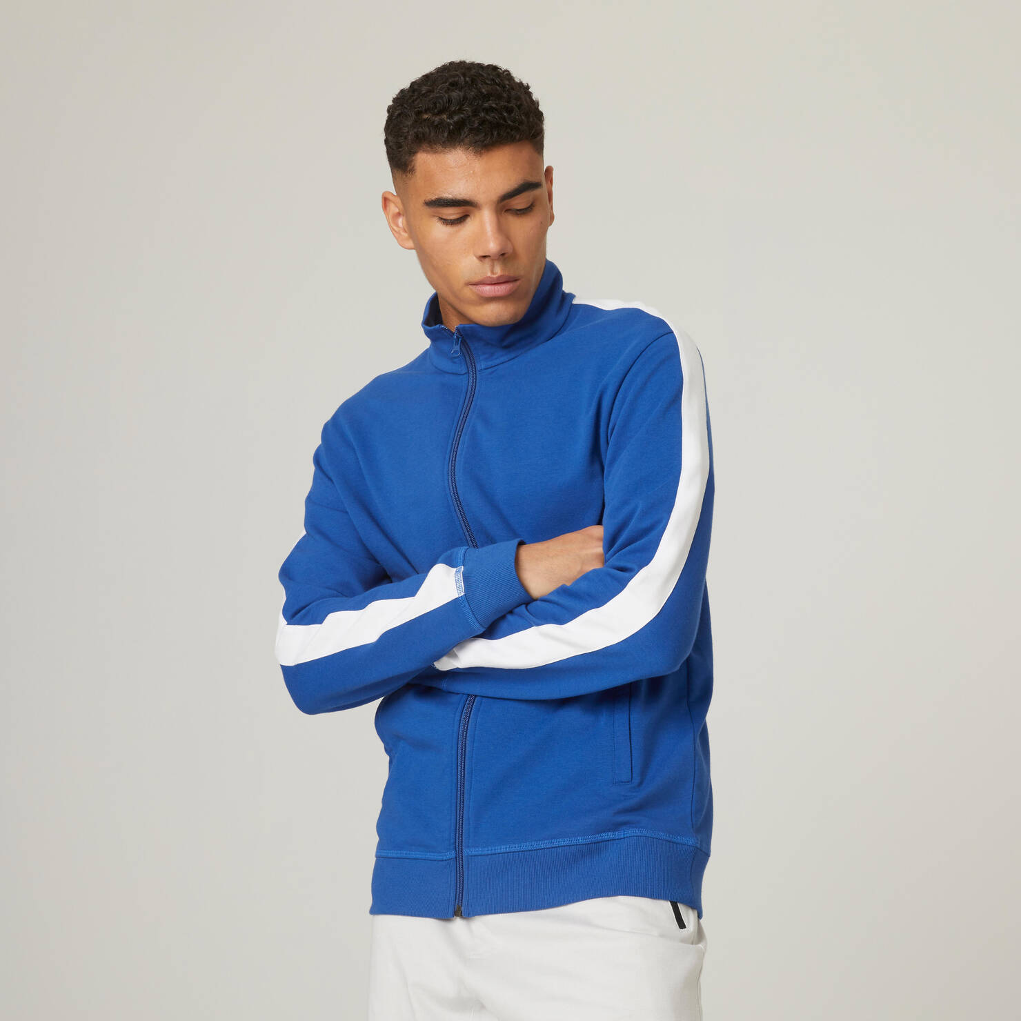 Men Gym Zipped Sweatshirt With Pocket 500 - Ultramarine Blue/Icy White