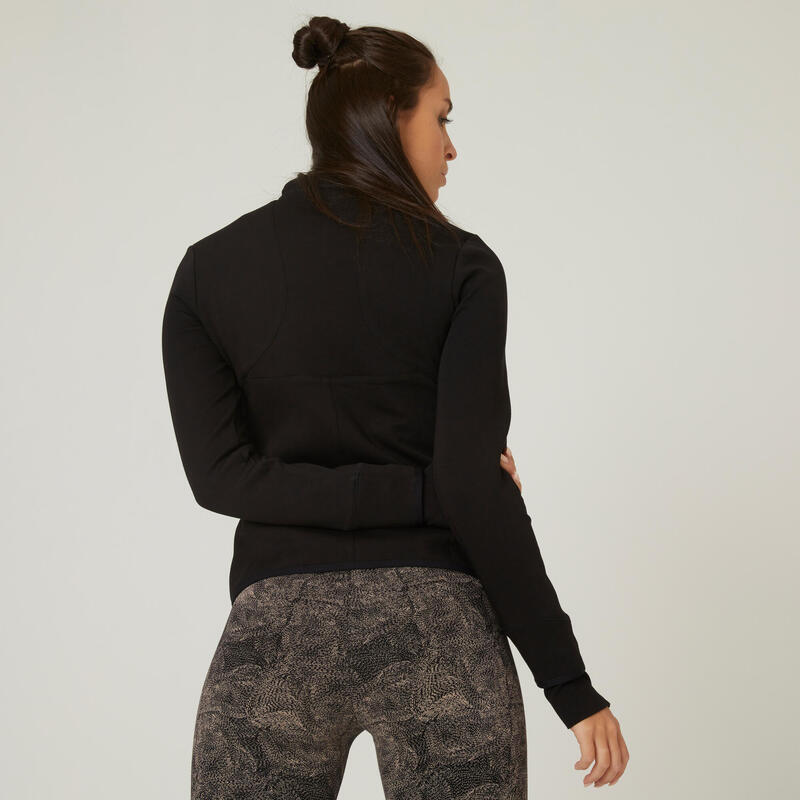 Sweat zippé col zippé ajusté femme avec poche - 560 Noir