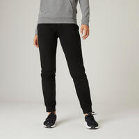 Pantalón jogger fitness mujer algodón corte recto con bolsillo - 500 negro 